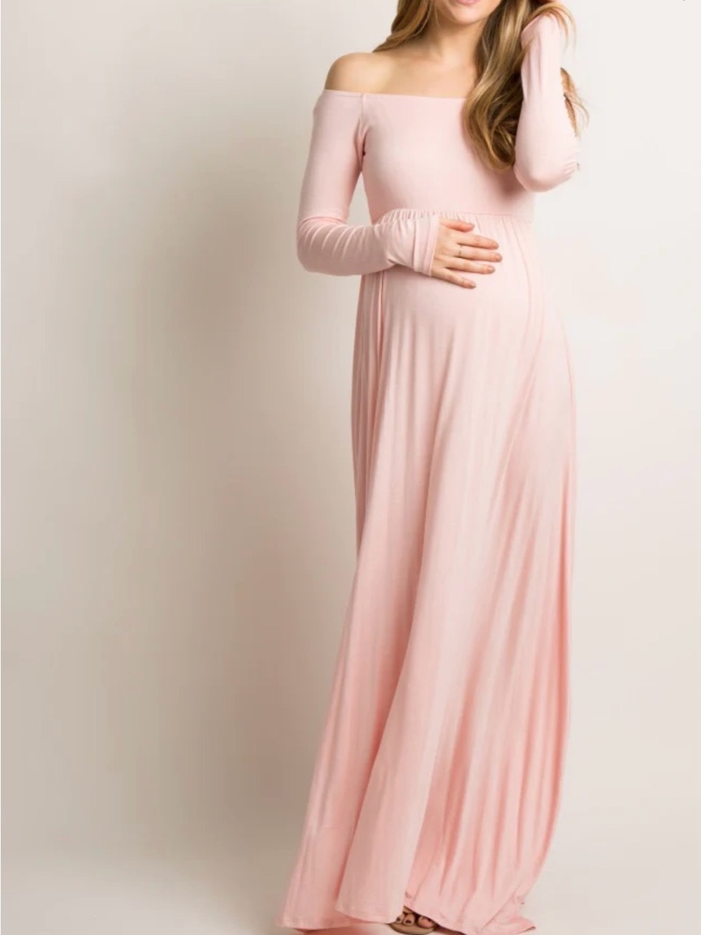Pinkblush Off-Shoulder Maxi Maternity Dress in Blush Pink